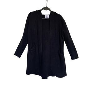 ATHLEISURE BY SIONI Hooded Cardigan Sweater Womens M Black Loungewear warm cozy